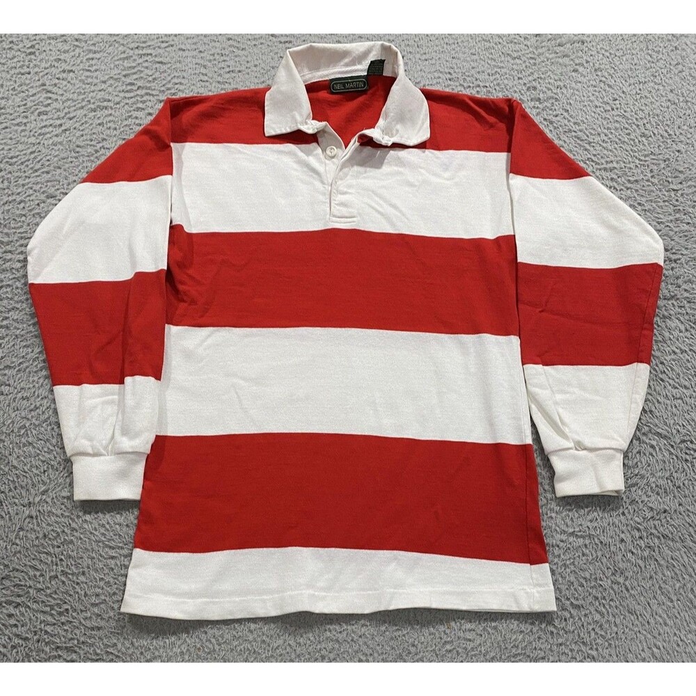 Vintage Neil Martin Shirt Mens Small Red White Stripe Rugby Made USA 90s